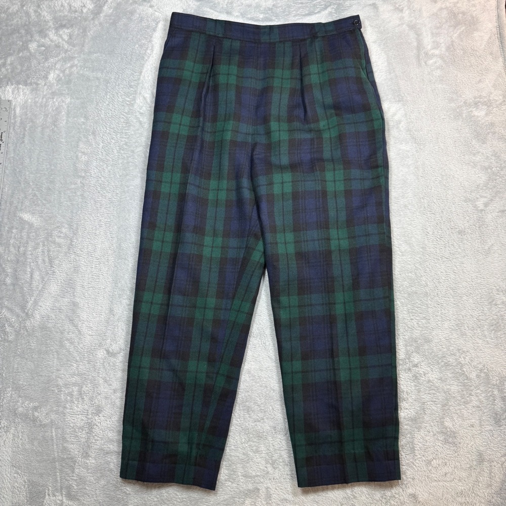 Vintage Lauren Ralph Lauren Trousers Wool 16 (Fits 35x26) Green Black Plaid 90s